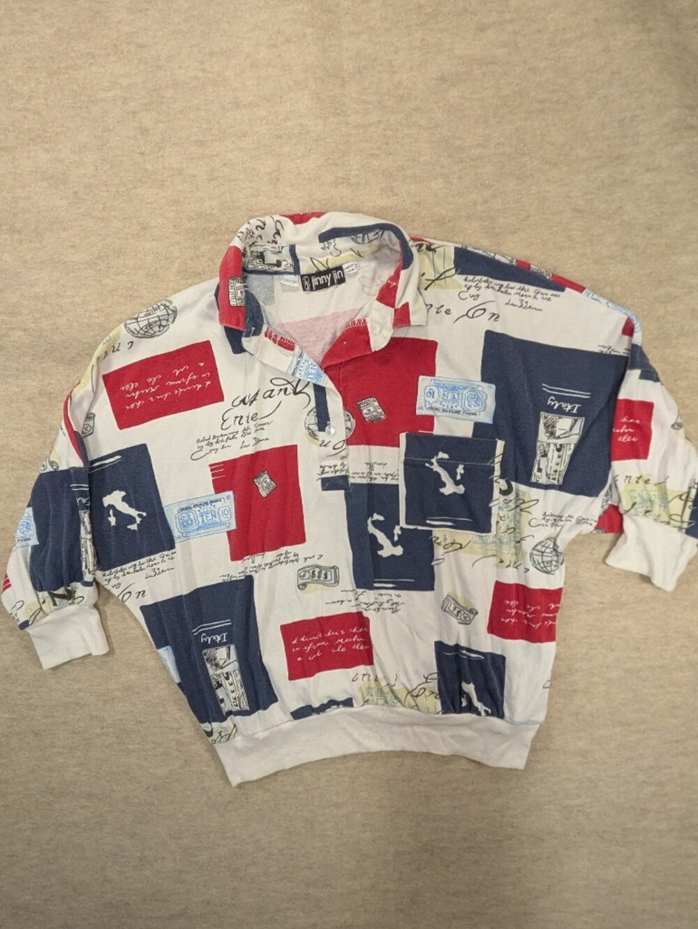 Fun Vintage Travel Italy Graphic Dolman Sleeve Collared Shirt Polo 80s Tourist L